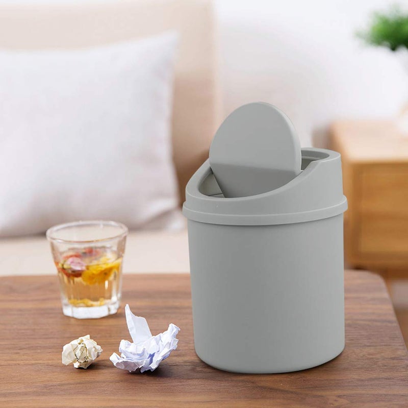 Fiazony Plastic Desktop Mini Trash Can with Swing Lid, Grey - Image 5